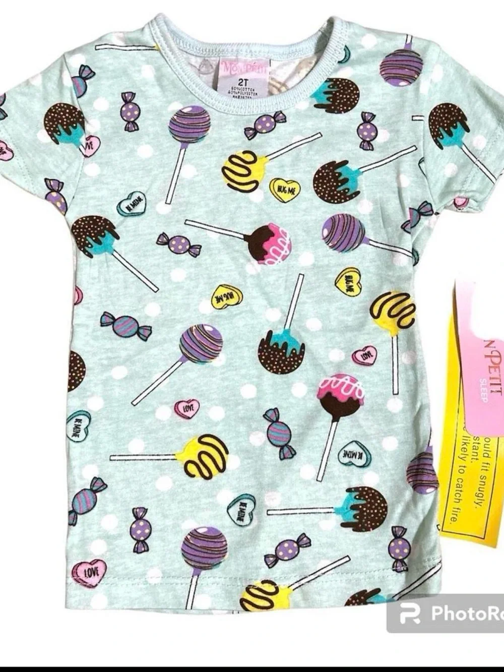 Mon Petit Sleep Toddler Girls Pajama Set 2T NWT Lollipop Candy Mint Blue 2pc